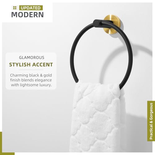 Angle Simple Hand Towel Ring Swivel, Bathroom Towel Holder, Black and Gold by Angle Simple - Used condition - Image 5