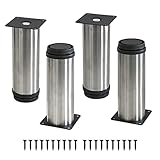 4 Stück Möbelfüße Metall Tischbeine Metall Rund Edelstahl Gebürstet möbelfüße verstellbar Tischbeine Höhenverstellbar Gesamthöhe 50mm-65mm für Möbel (15cm, Silver)