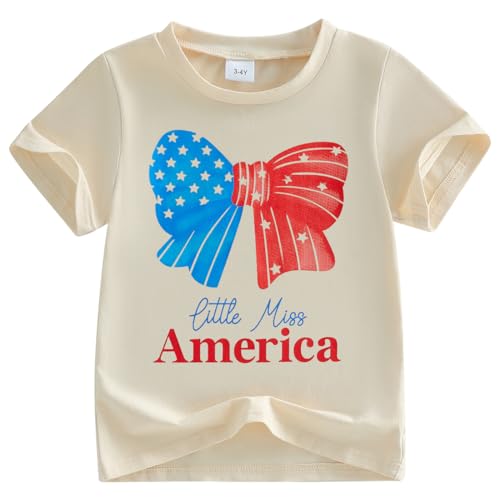 Image of Kids Toddler Girls 4th of July T-Shirt Coquette Bowknot Patriotic USA 250 American Flag Independence Day Top
