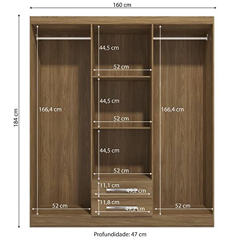 Guarda-roupa Solteiro Kappesberg 2 Espelhos 6 Portas 2 Gavetas Nogueira
