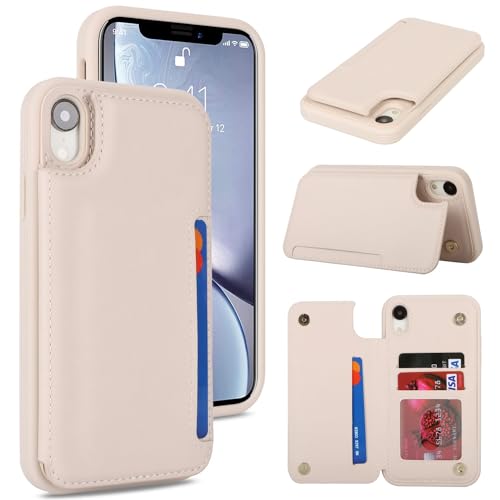 iCoverCase for iPhone XR Case with Card Holder, iPhone XR Wallet Phone Case for Women Men [RFID Blocking] PU Leather Protective Wallet Case for iPhone XR 6.1 Inch (Beige)