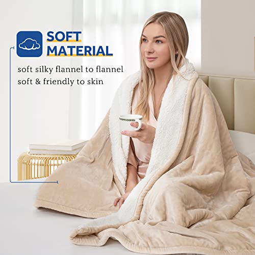Sealy Electric Blanket Queen Size, Flannel & Sherpa Heated Blanket With 10 Heat Setting & 1-12 Hour Auto Shut Off, Fast Heating Blanket, Machine Washable, Beige, 84 X 90 Inch #TOP4