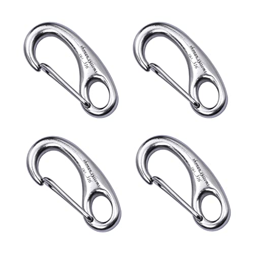 Shonan 1.93 Inch Carabiner Clips, 4 Pack Flag Pole Clips, Stainless Steel 316 Marine Clips For Ropes, Clip Hooks For Keychain, Dog Leashes, And Hiking #TOP12