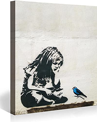 Banksy Toile Tableau Girl with Blue Bird Street Art Graffiti Toile Art Décor Impression Cover