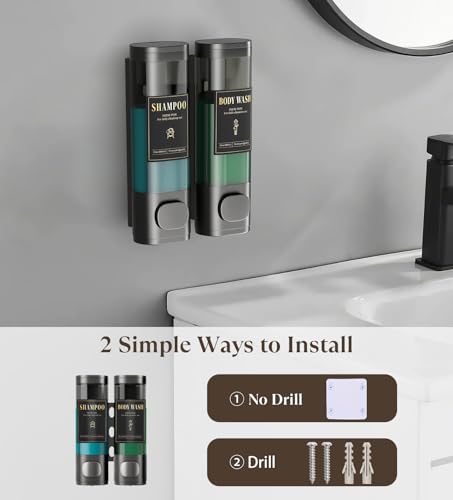 Image of Luxspire Shampoo and Conditioner Dispenser, Shower Soap Dispenser 2-Chamber | Lockable Large Capacity 600ml No-Drill Wall-Mounted Shampoo and Body Wash Dispenser for Bathroom Hotel Kitchen Airbnb