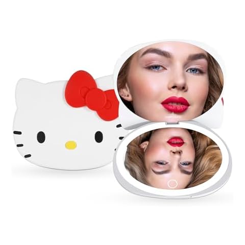 Impressions Vanity Hello Kitty LED Compact Mirror for Purse, Travel Lighted Makeup Mirror with 3X Magnification, Adjustable Brightness, Soft Touch Sensor Button and Hello Kitty Figural Shaped Design Cover