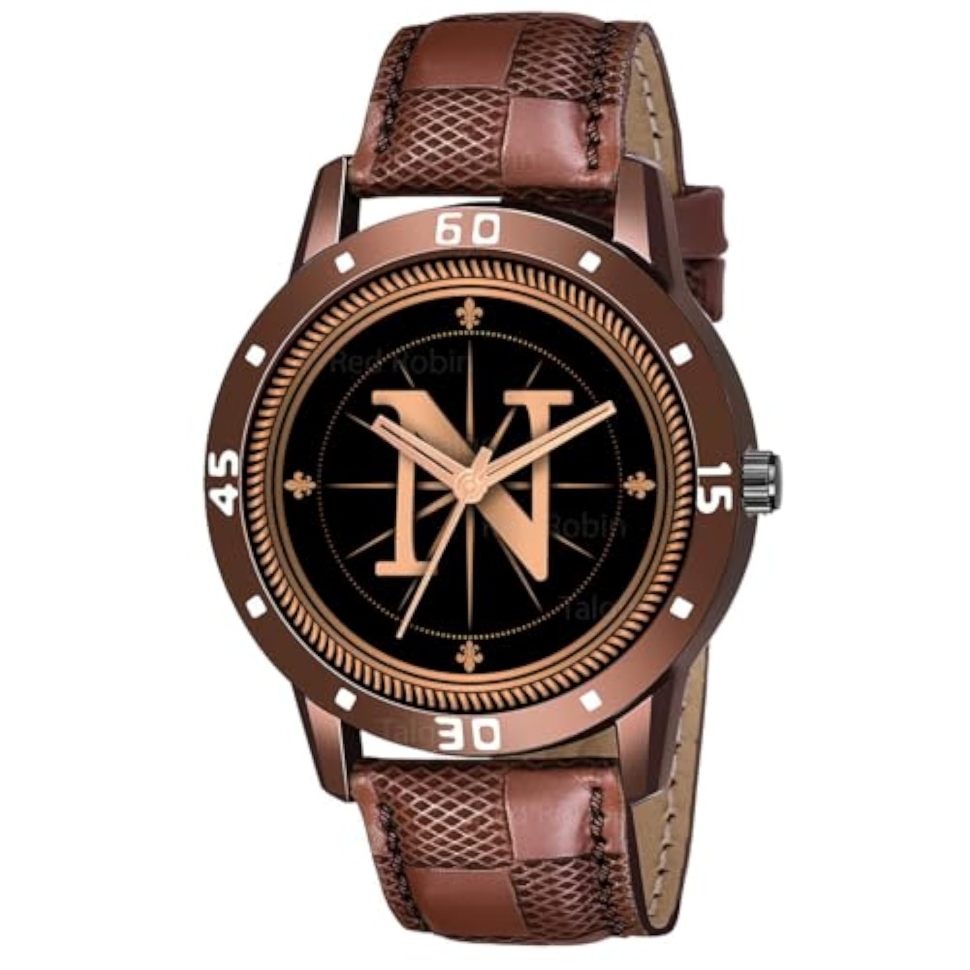 Analog Round Black Dial Alphabet N Design Wrist Watch