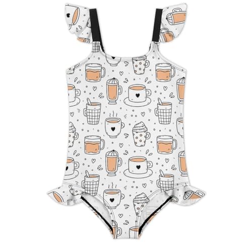 Image of Girls One Piece Swimsuit Macaroni Cheese Pasta Food Ruffles Swimwear Bathing Suits 3-12 Years