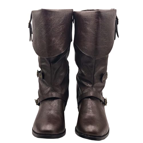 Image of Men's Medieval Boots Renaissance Pirate Costume Faux Leather Boot Halloween Viking Cosplay Shoes