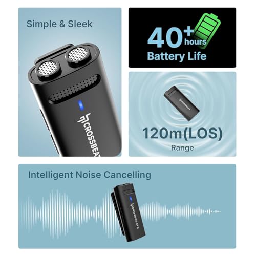 Image of CrossBeats Clip Wireless Mic for YouTube Video Recording| Vlog Collar Lavalier Lapel Type C Microphone for Youtubers with Noise Cancellation for iOS and Android| Bluetooth Mic Mike (M01 Old)