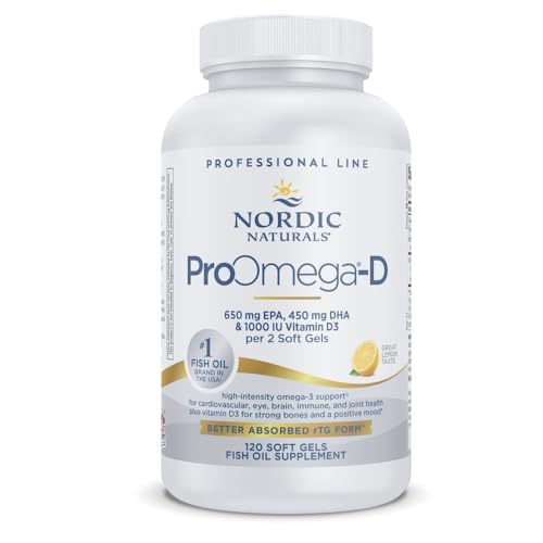 Image of Nordic Naturals ProOmega-D, Lemon Flavor - 120 Soft Gels - 1280 mg Omega-3 + 1000 IU D3 - High-Potency Fish Oil - EPA & DHA - Brain, Eye, Heart, & Immune Health - Non-GMO - 60 Servings