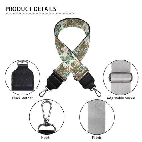 Image of Talayituse Boho Mandala Butterfly Print Shoulder Strap Wide Purse Bag Strap Adjustable Replacement Belt Luggage Crossbody Shoulder Bag Strap for Women Girls