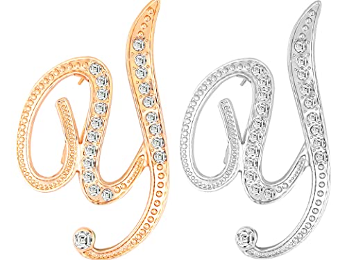 Image of 2 pieces letter brooch pins for women fashion 26 letters Gold-plated silver-plated Color for men Women's alphabet initial brooches pin for clothing Christmas stockings bulk