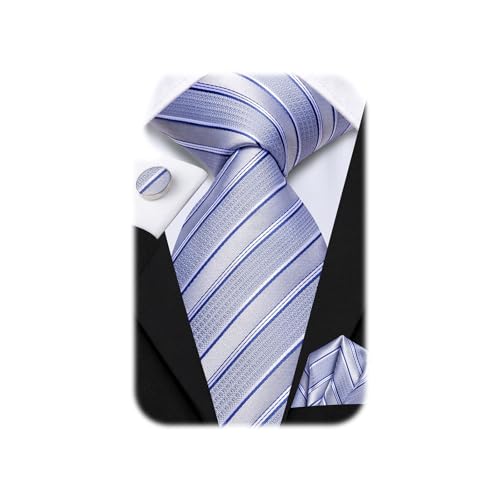 Image of Dubulle Silk Ties Set for Men Formal Paisley Striped Necktie Pocket Square Cufflinks 3PCS Sets Wedding Business Party