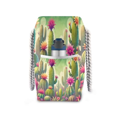 Cacti Flowers Green Beach Tote Bag for Women Extra Large Travel Tote Bags Waterproof Carry On Swim Pool Bag Beach Bags with Zipper for Yoga Gym Women Vacation Essentials Nurse3