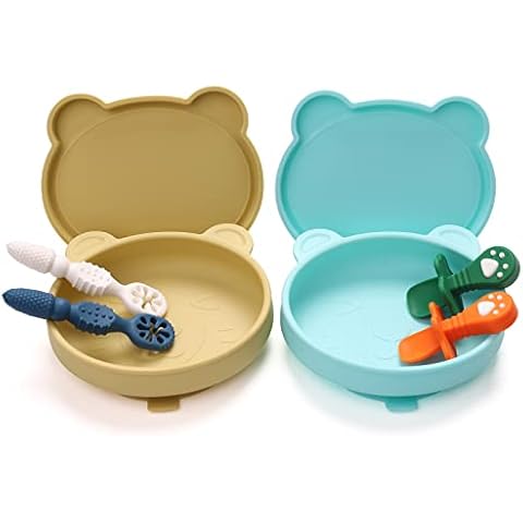 Silicone Baby Bowl,Baby Silicone Suction Cup Set,with Lid BPA Free Baby Cutlery, for Baby Toddler Infant Feeding and weaning, Non-Slip, Strong Suction Cup (Waterspout) Cover