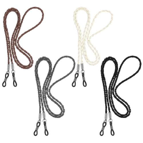 Amabro 4 piezas correas de cuero para gafas, cordones de retención multicolor para gafas, cadena para gafas para mujeres y hombres, soportes de cuerda para gafas, cadena de accesorios trenzada