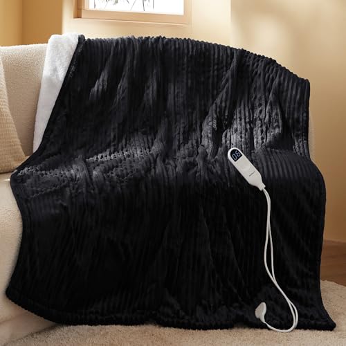 BEDSURE Manta eléctrica con apagado automático, 130 x 180 cm, con 6 niveles de calor y temporizador de 10 horas, hasta 8 horas de protección contra sobrecalentamiento, manta eléctrica para casa y