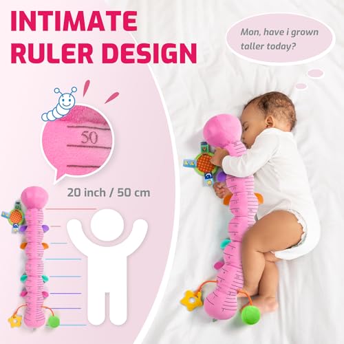 Image of Sumobaby Baby Toys 0-6 6-12 Months,Music Caterpillar Plush Toy with Baby Mirror, Pull String&Crinkle Rattle,Infant Sensory Toys,Tummy Time for 0-3-6-12 Month Boys Girls Newborn Gifts (Pink-Leaf)