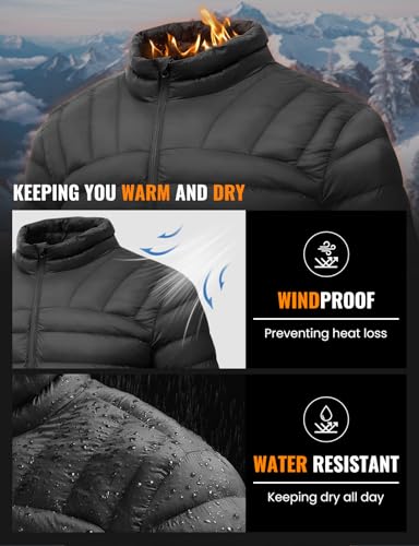 Rdruko Men's Puffer Jackets Packable Lightweight Winter Windproof Warm Stand Collar Insulated Ski Coat with 4 Pockets4