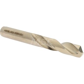 Hertel Cobalt Screw Machine Length Drill Bit, 27/64" Diameter, 135 Cutting Angle, Straw Finish, Straight Shank, 2" Flute Length, 3-3/8" OAL, Regular Spiral Flute, Right Hand Cut