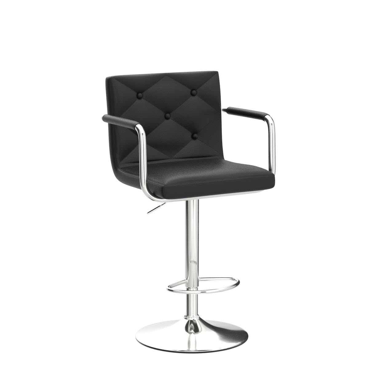 Taburetes de bar, taburetes de bar ajustables, juego de 2, taburete de bar de altura de mostrador con respaldo y brazos, sillas de bar giratorias de piel sintética para cocina/isla, color negro 4