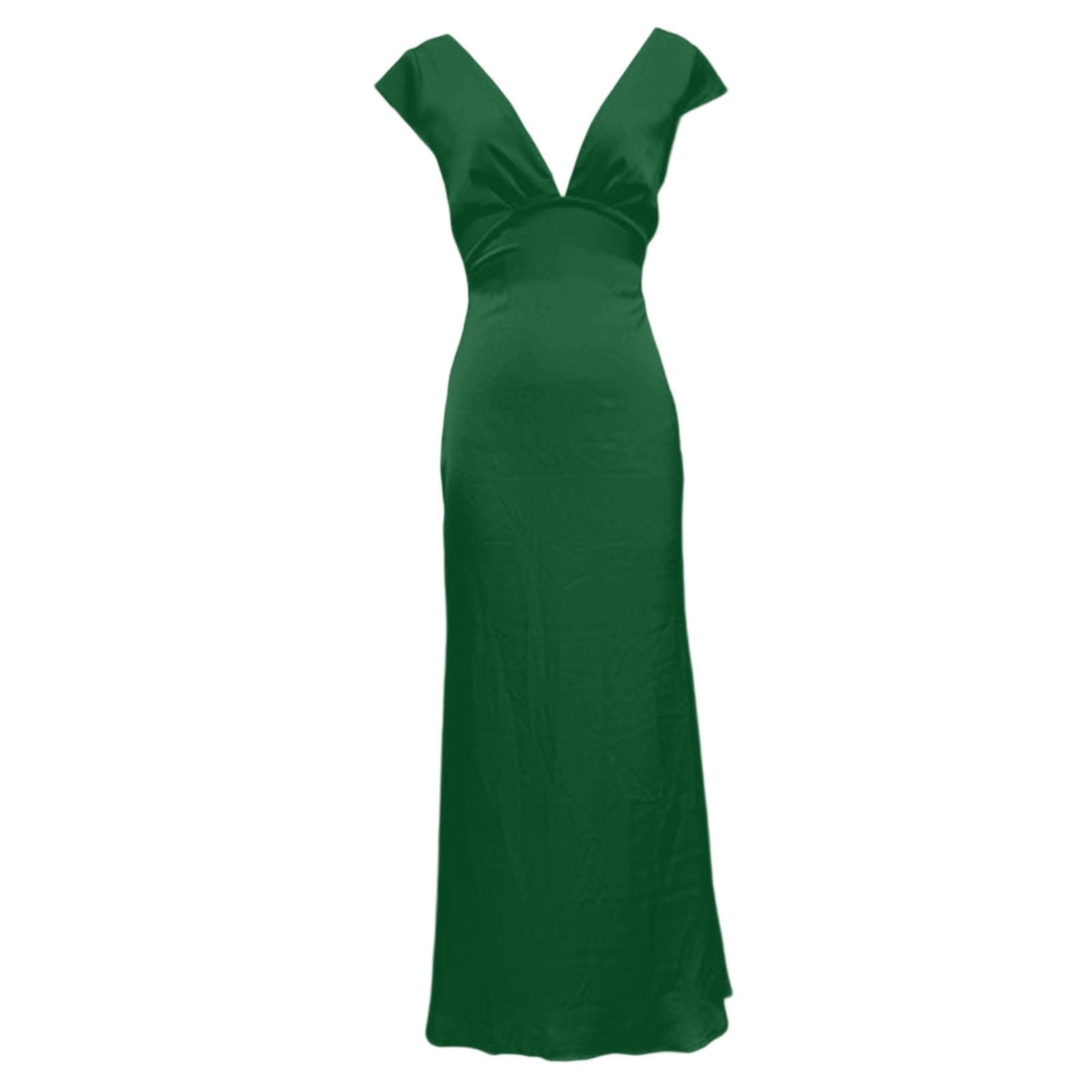 Generisch Elegante vestido midi de satén para mujer, cuello en V, espalda descubierta, cóctel, noche, verano, informal, moderno, cómodo y elegante