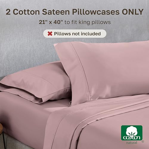 Image of California Design Den Pillow Cases King Size Set of 2-400 Thread Count Sateen, Natural 100% Cotton Pillowcases King, Soft, Roomy and Breathable - Mauve