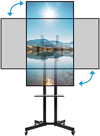 Hellsehen Rotating Mobile TV Cart Holds up to 110lbs,Rolling TVs Stand for 32-60 Inch, Portrait to Landscape, Heavy-Duty Floor Stand Base for Live Stream Video Conferencing Tiktok YouTube Zoom