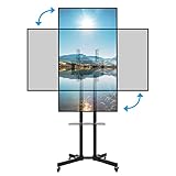 Hellsehen Rotating Mobile TV Cart Holds up to 110lbs,Rolling TVs Stand for 32-60 Inch, Portrait to L
