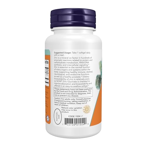 Image of NOW Foods Supplements, Zinc Glycinate with 250 mg Pumpkin Seed Oil, Supports Prostate Health*, 120 Softgels (Packaging May Vary) (Pack of 12)