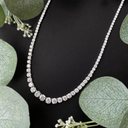 Jewelry100 18 Inch Tennis Necklace in 10KT White Gold | 94 Pcs Full Cut Light Blue HPHT Lab Grown Diamonds | 38.42 Carat | Gross Weight 31.73g | Luxury Jewelry for Women - Image 5