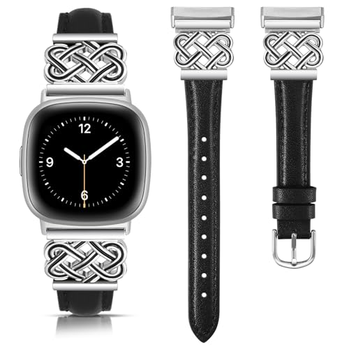 Celtic Knot Leather Band Compatible with Fitbit Versa 4 3/Fitbit Sense 2 1 Band Women, TOYOUTHS Slim...