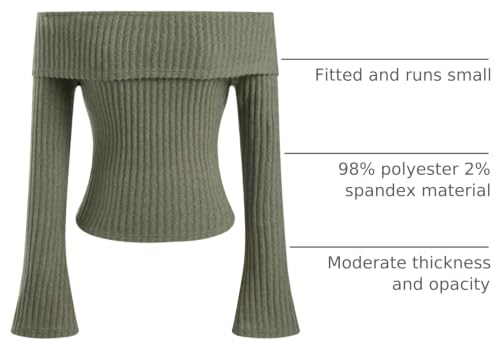 Image of CIDER Off The Shoulder Tops for Womens Sexy Long Sleeve Going Out Tops Knit Cropped Top Trendy Slim Fit