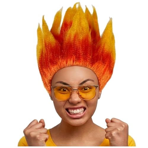 HUNIGIR Flame Costume Wig Pre-Styled Fire Wig Spiky Halloween Cosplay Party Unisex Fun Hair