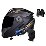 Modulable Moto Bluetooth Intégral Casque, ECE Homologué, Coque Haute Résistance, Respirante Et Confortable, pour Adultes(C4,XL(61~62cm))