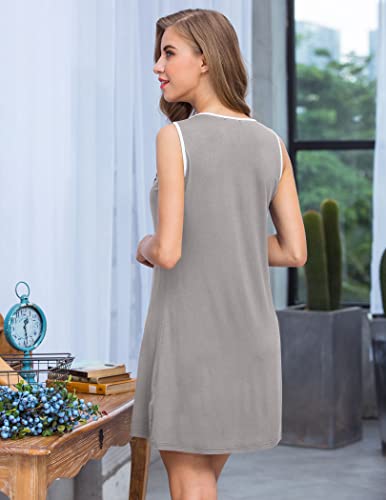 Hotouch Womens Nightgown Soft Sleeveless Night Shirts Short Scoop Neck Sleep Dress Light Grey S #TOP4