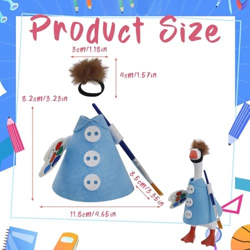 ALINUOYQ Porch Goose Outfit with Blue Painter Shirt, 7inch Desk Goose Outfits with Afro Wig Paintbrush Easel, Desk Gooses Accessories Set for Home Outdoor Decor — view 3