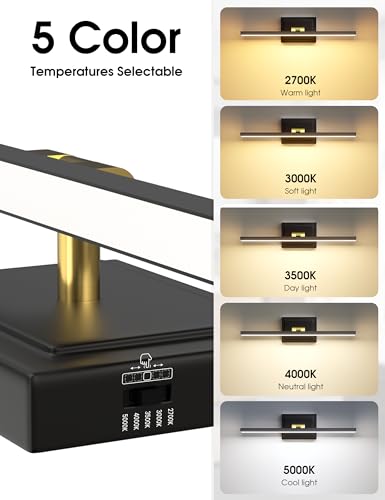 Image of VOLISUN Modern Bathroom Vanity Light 24 inch, Rotatable, 14W Dimmable 5CCT Led Bathroom Light Fixture Over Mirror, Black Gold Bar Vanity Light for Bathroom Mirror Restroom-ETL Certificated