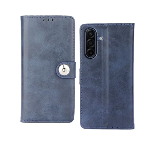 Image of amazon basics Samsung Galaxy A17 5G Flip Cover | Card Pockets Wallet & Stand | Flip Cover for Samsung Galaxy A17 5G (Blue Button)