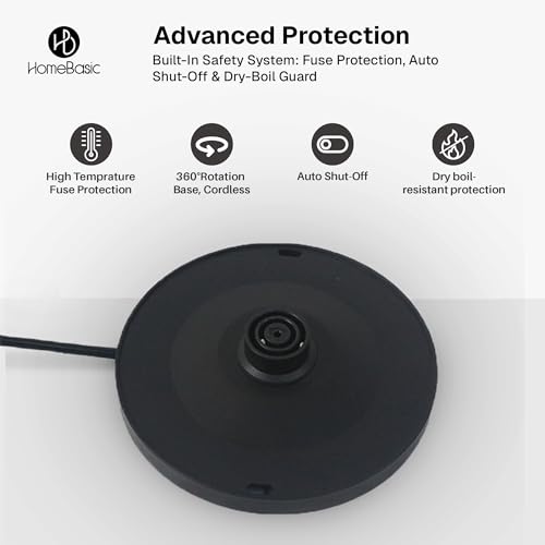 Image of HOMEBASIC Electric Kettle, 1.7L, Rapid Boil, Cool Touch Exterior, Auto Shut-Off, Overheat Protection, 360 Rotating Base, Lock Lid, Built-in Mesh Filter, Hot Water Kettle for Making Black Tea & Coffee