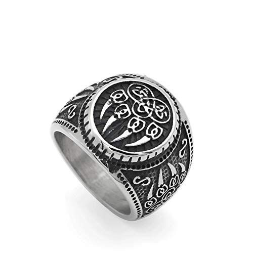 YABEME Viking Wolf Paw Ring, 316L Stainless Steel Nordic Men Vintage Style Ancient Amulet Vantage Jewelry, Gothic Celtic Pagan Gift Valknut Bag (Size: 7-14),14