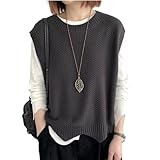 [KOEKOI] ニットベスト レディース ベスト 春 秋 トップス プルオーバー サマー カジュアル 着瘦せ 無地 レトロ 編み風 大きいサイズ 重ね着風 ニットセーター おしゃれ きれいめ体型カバー ノースリーブ シンプル (Free, 深灰)