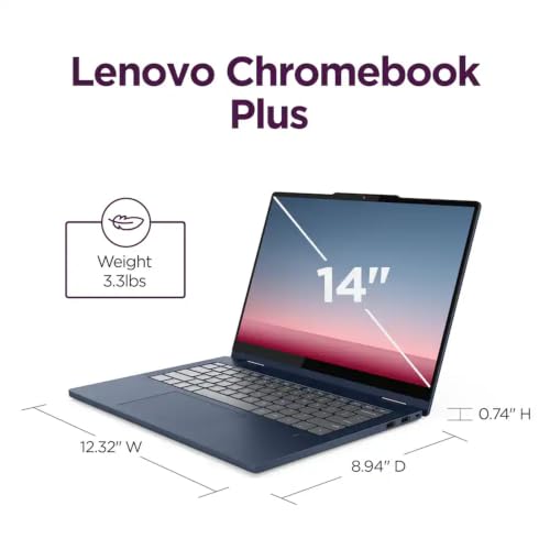 Image of Lenovo Chromebook Plus 2-in-1 Laptop, 14 inch WUXGA Touchscreen Display, Intel Core i3 N355, 8GB LPDDR5, 128GB UFS, Backlit Keyboard, Fingerprint Reader, Wi-Fi 6E, Chrome OS, Blue, EAT 128GB SD Card