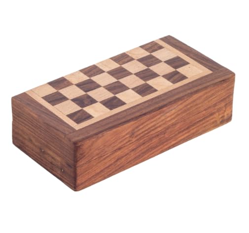Échiquier Pliable Magnétique en Bois – Jeu d’Échecs avec Rangement Intégré – Format Voyage 15 cm