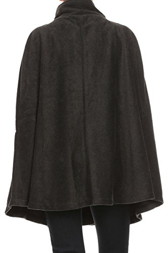 Ll Womens Charcoal Gray Warm Open Front Button Fleece Poncho Cape #TOP3
