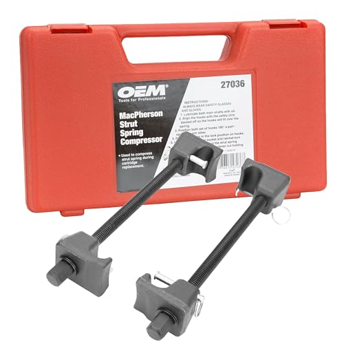 OEMTOOLS 27036 10.75 Inch MacPherson Strut Spring Compressor, Set of 2 Universal Spring Compressor Tool Automotive, 9.75 Inch Maximum Safe Opening, Carrying Case Included