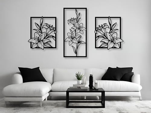 VAILLA ® Quadri con fiori Quadro moderno soggiorno Decorazioni parete in legno 3 Pannelli Decorativi da Parete Decorazioni moderni muro per salotto camera da letto Corridoio casa (Fiori 10)