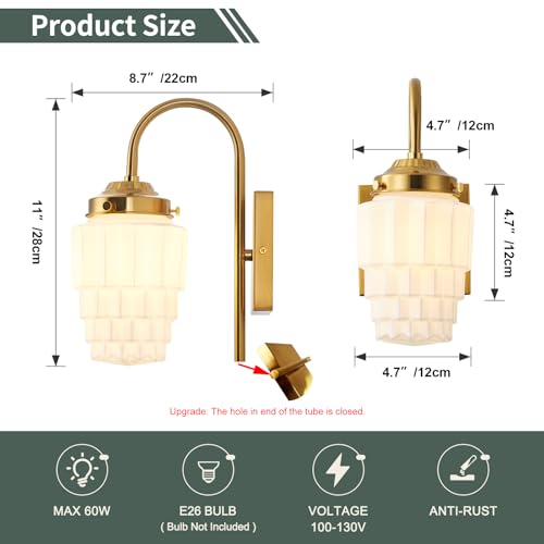 Image of Gold Wall Sconces, 1-Light Modern Sconce Wall Lighting Fixtures with Milky White Glass Shade, Brushed Wall Lamp for Living Room, Bedroom, Bathroom (Gold, 1 Pack)