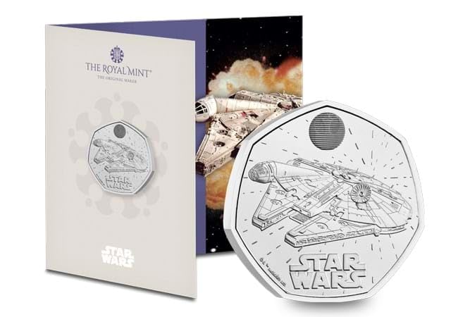 2024 Star Wars 05 Millenium Falcon UK 50p Brilliant Uncirculated Coin Mint Pack, Silver, Small